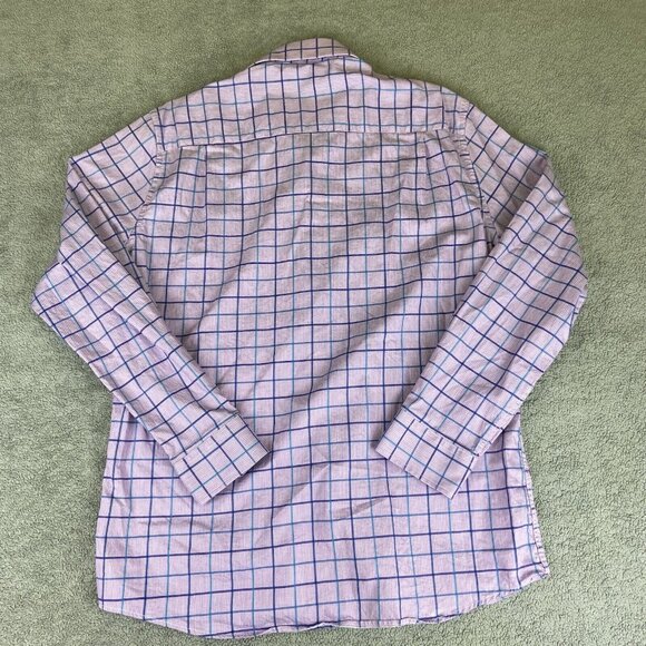 Duchamp London Shirt Mens 17 XL 43 Button Up Flip Cuff Purple Plaid Tailored Fit - Picture 3 of 16
